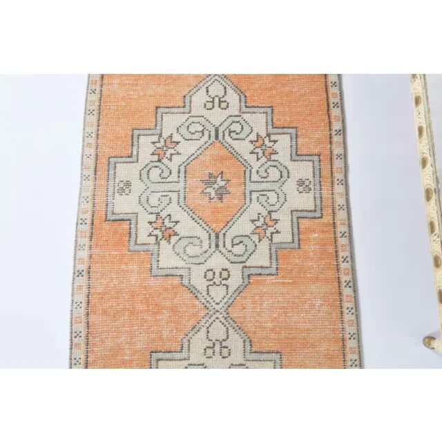 Vintage Turkish Hand-Knotted Wool Cotton Orange Runner Rug 69x271