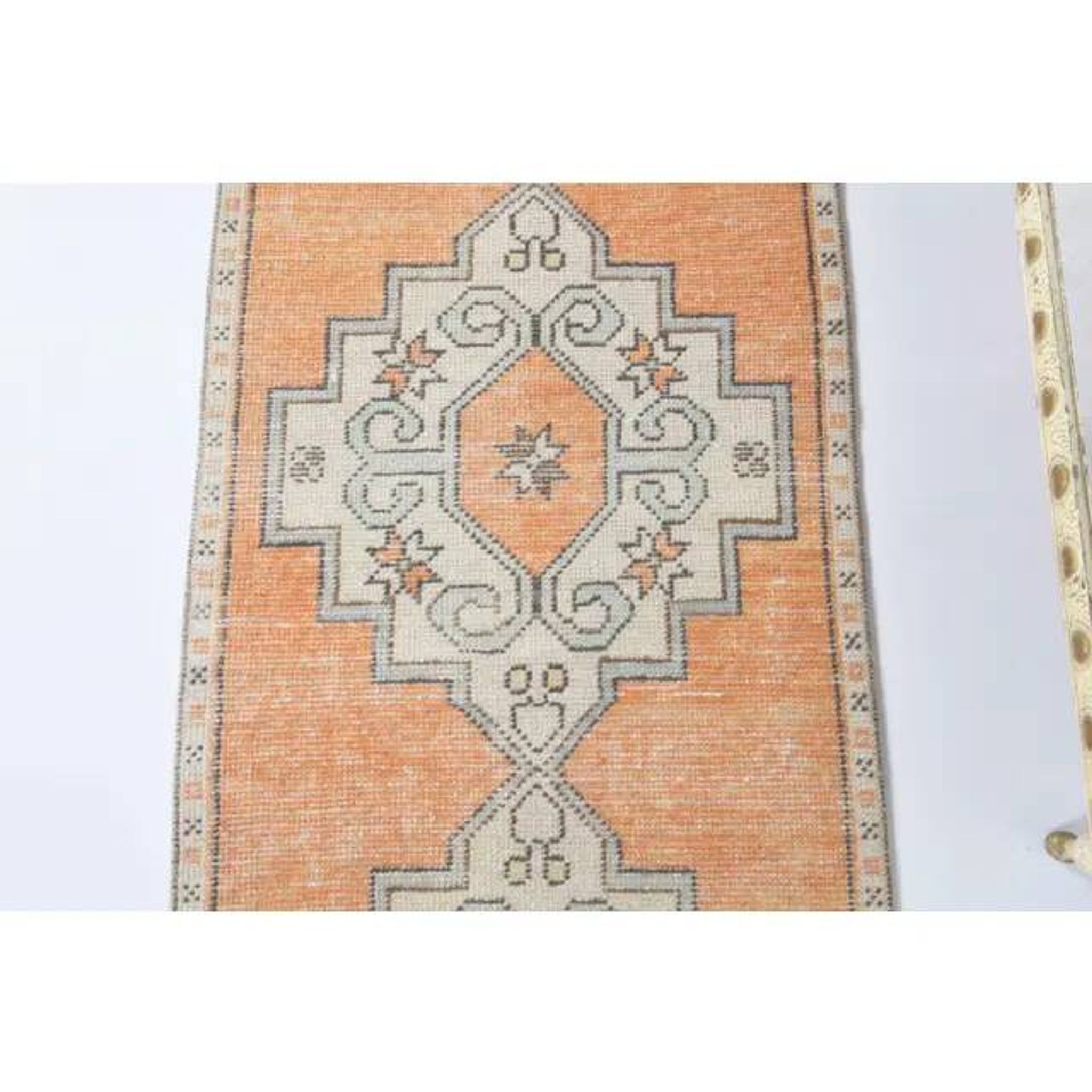 Vintage Turkish Hand-Knotted Wool Cotton Orange Runner Rug 69x271