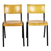 Vintage School Canteen Chairs 1970s Wood and Metal Set of 4