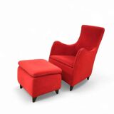 Senta armchair / hocker / ottoman by Gerard van den Berg for Wittmann / red velvet upholstery / marked - Stunning condition