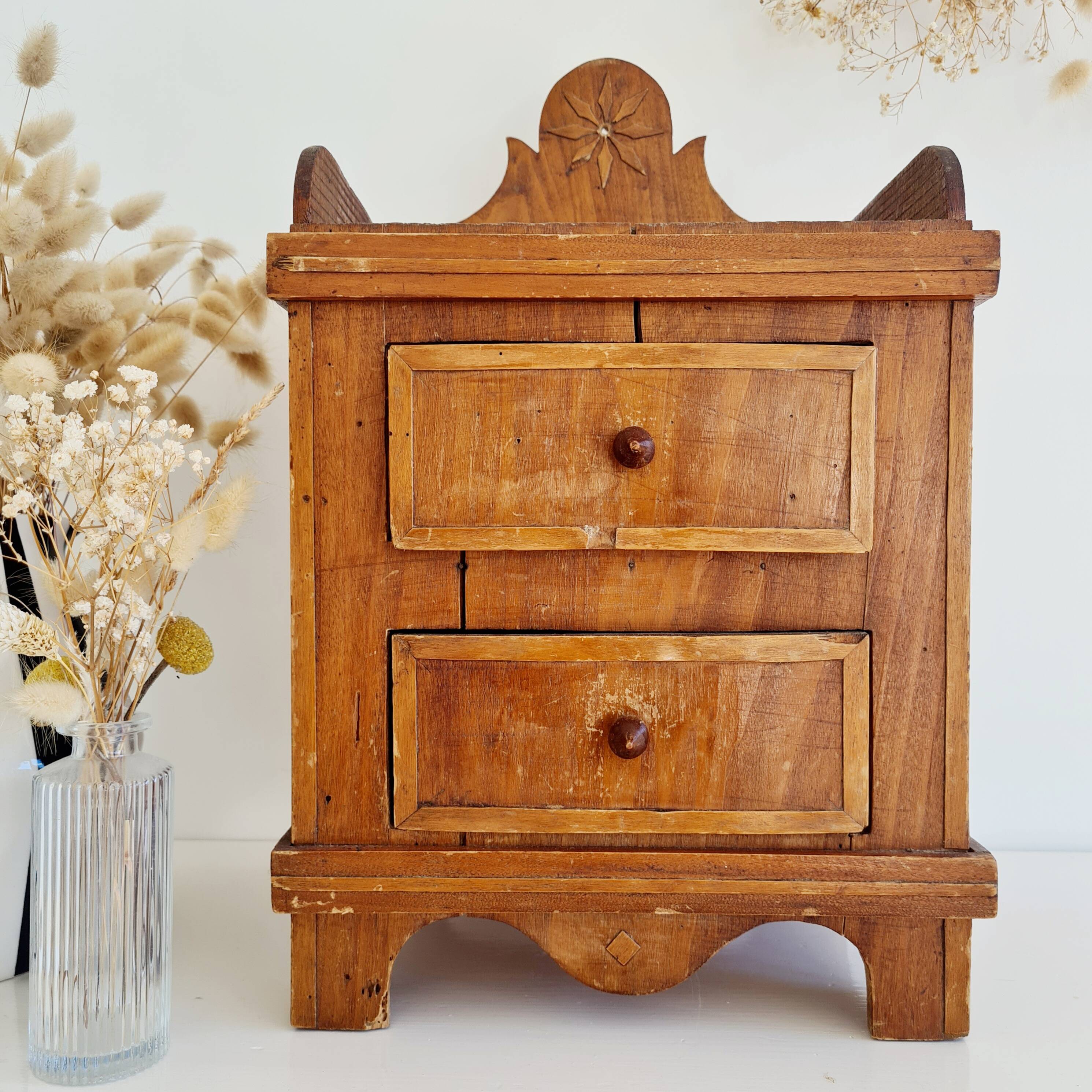 Bedside table, antique piece of furniture with drawers