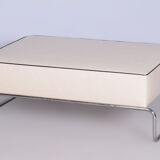 Restored Bauhaus Stool-Table, High Quality Leather, Chrome Steel, New Upholstery, Czechia, 1930s