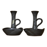 Set of 2 stoneware Cyclops candlesticks