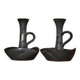 Lot de 2 bougeoirs grès du cyclope