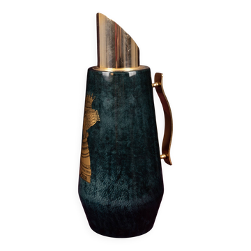 Aldo Tura Mod. 1278D Thermos en parchement de chèvre bleu décoré Italie 1950