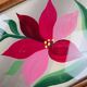 Vintage wooden and glass platter hand-painted – Stylised flower signed Janette