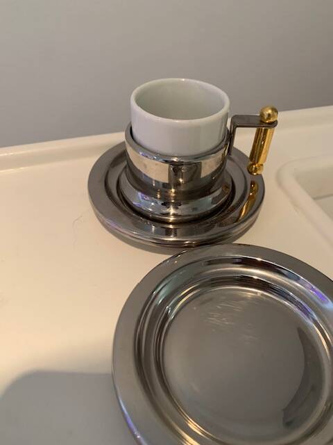 4 Postmodern Espresso Cups Kontessa Series + Saucers and Sugar Bowl