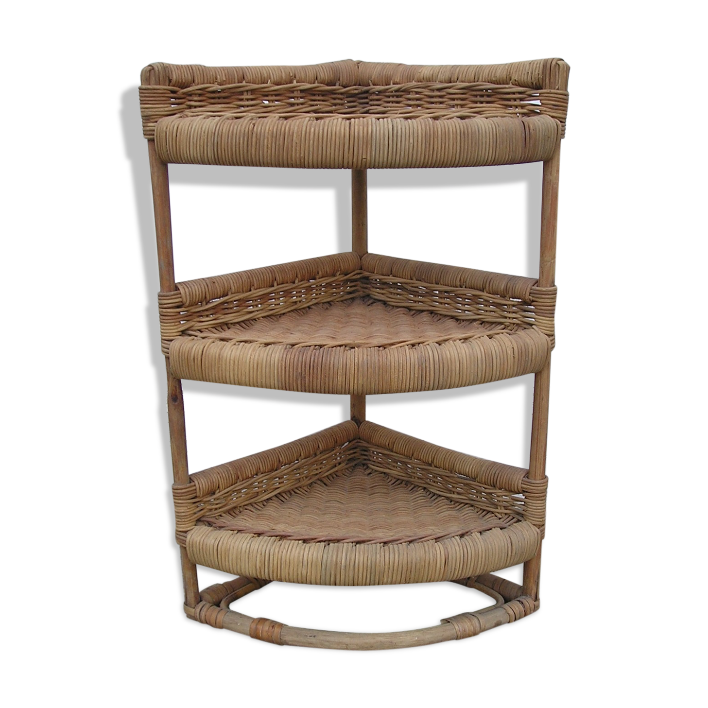 Corner Wicker rattan 60 - 70s shelf