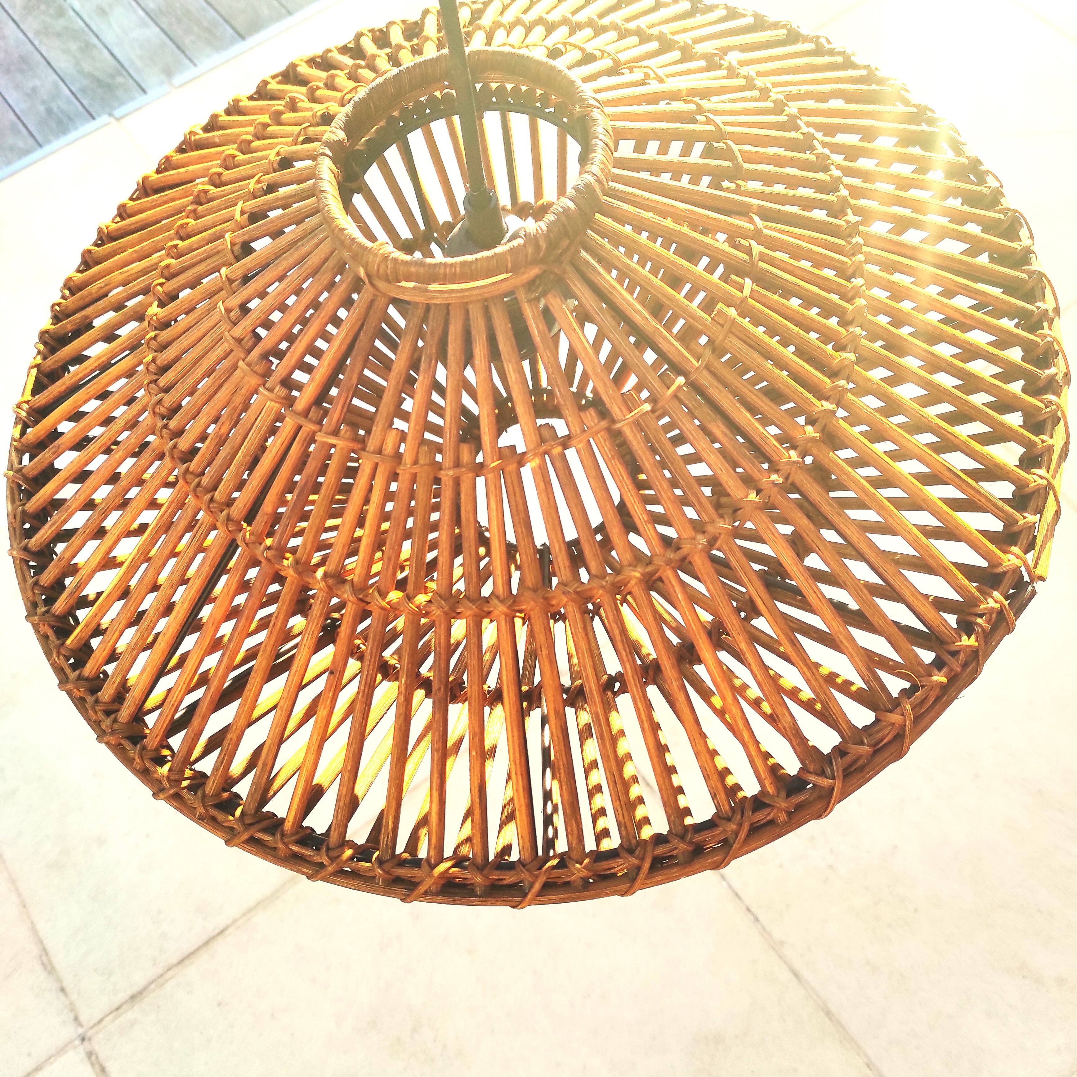 Vintage rattan pendant light with a diameter of 45cm