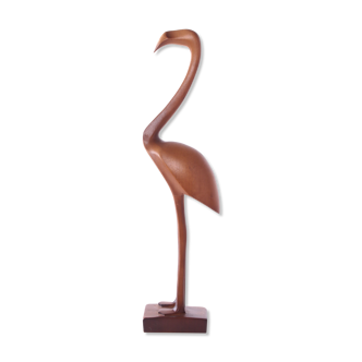 Flamant rose en bois vintage des années 1960