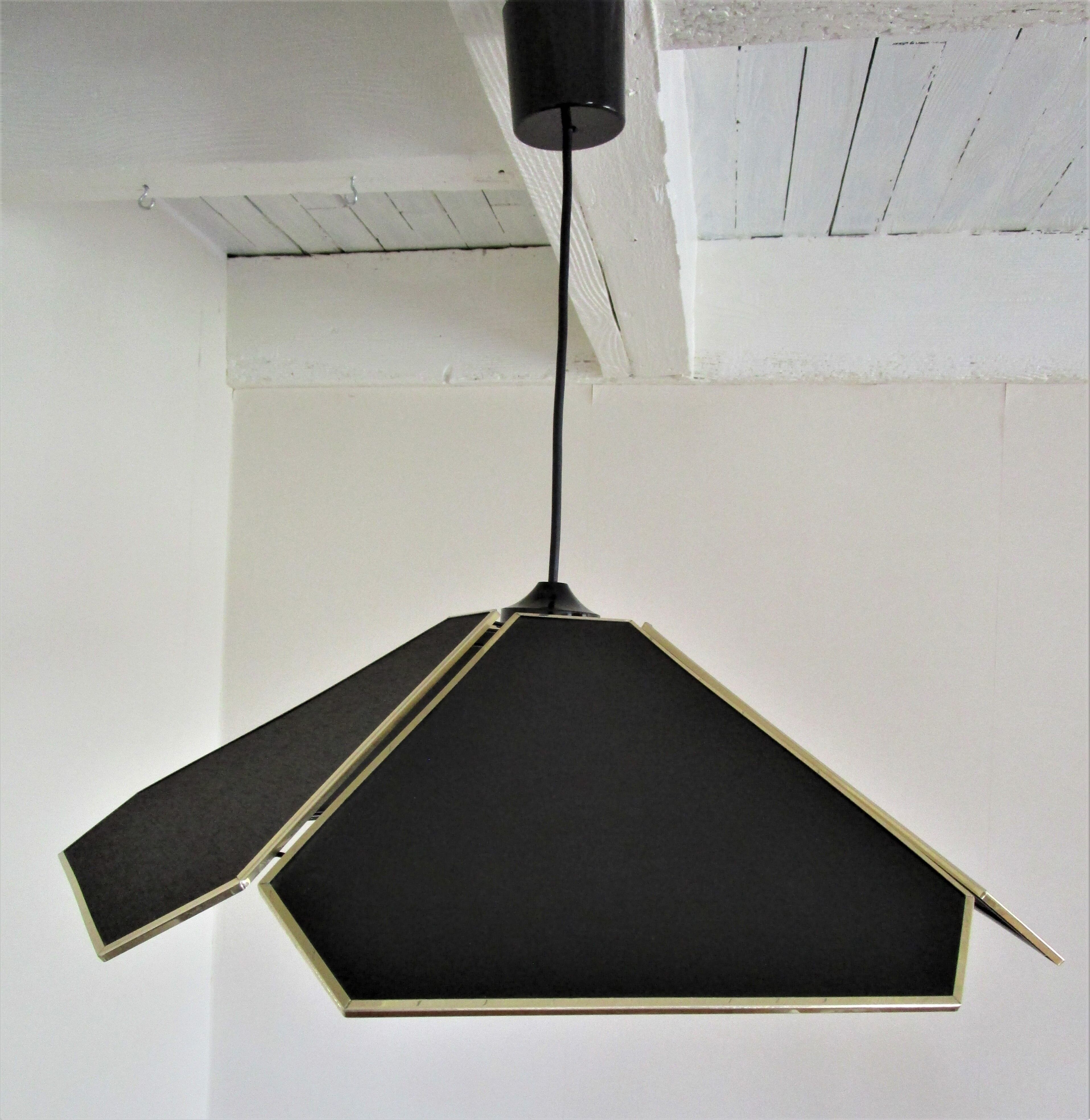Black flower and gold hanging lamp, 80s