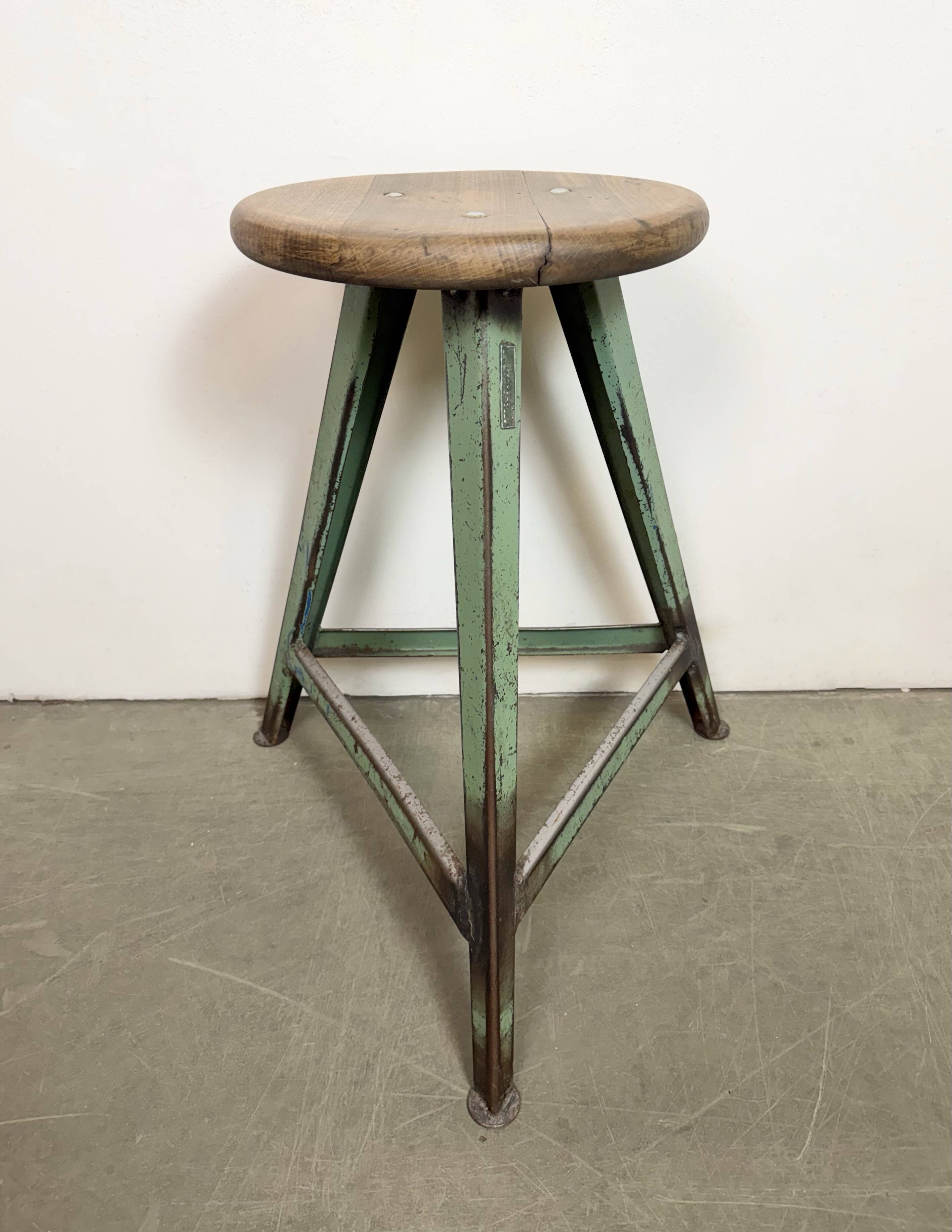 Tabouret d'atelier industriel vert, années 1960