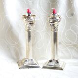 Set of 2 silver metal candle holders, silver metal candle holders