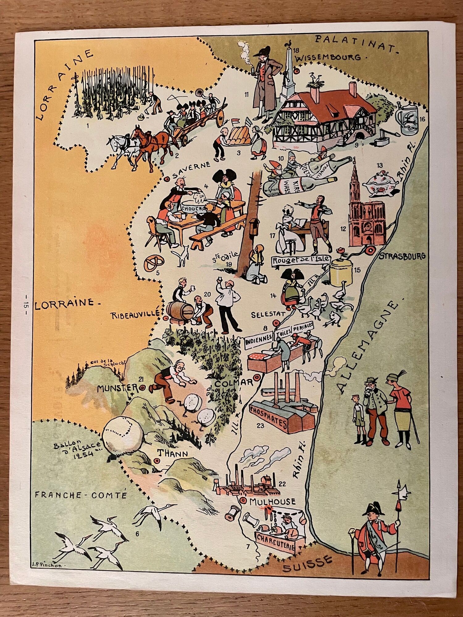 Vintage poster illustrated map of Alsace 1939 - JP Pinchon