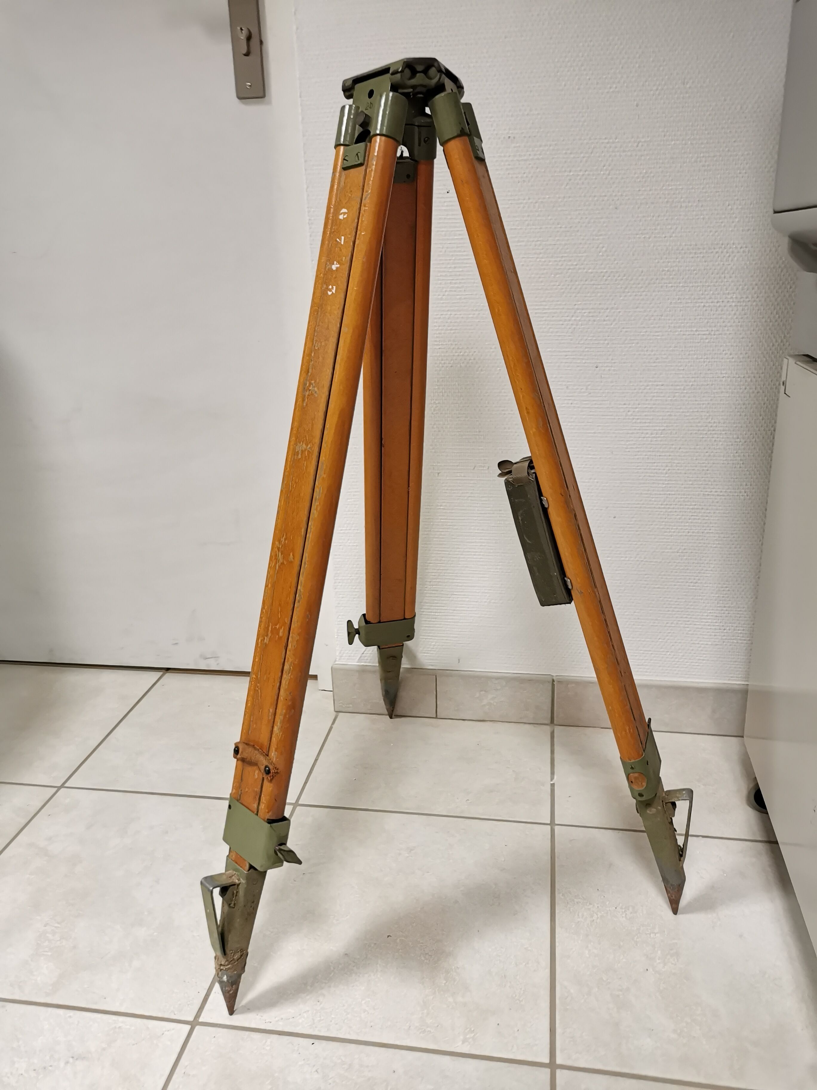 Vintage wood tripod, industrial lamp stand