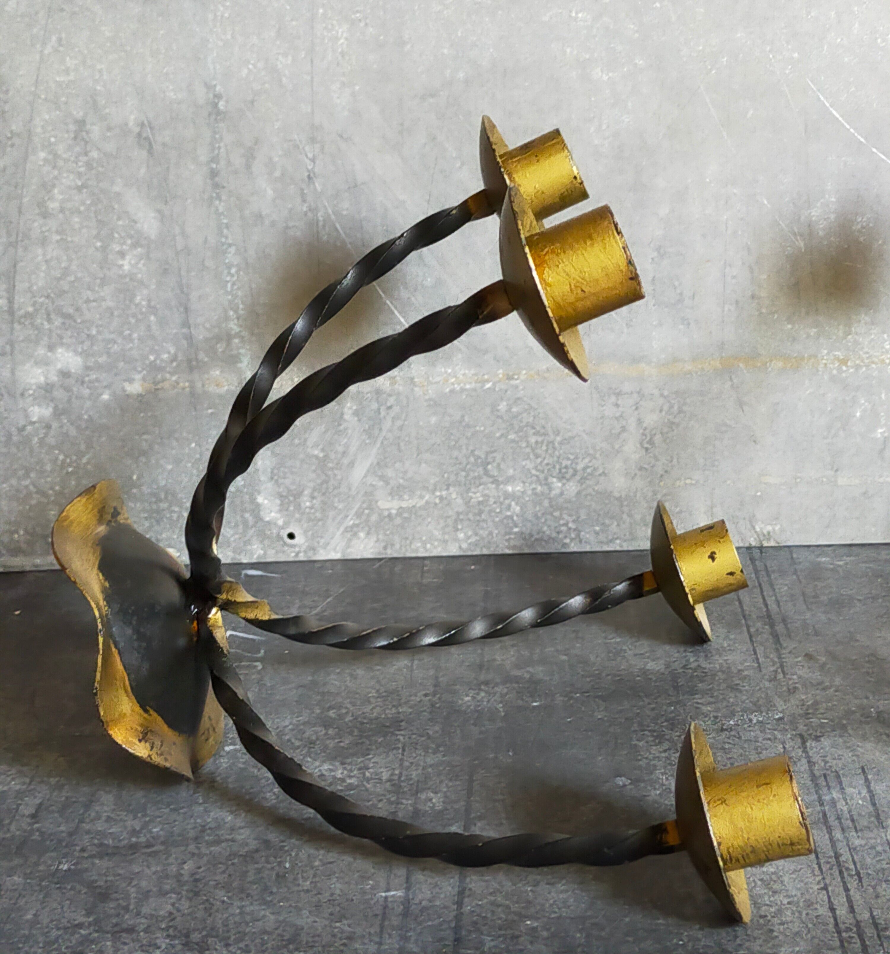 Pair of wrought iron candle holders four arms 50s