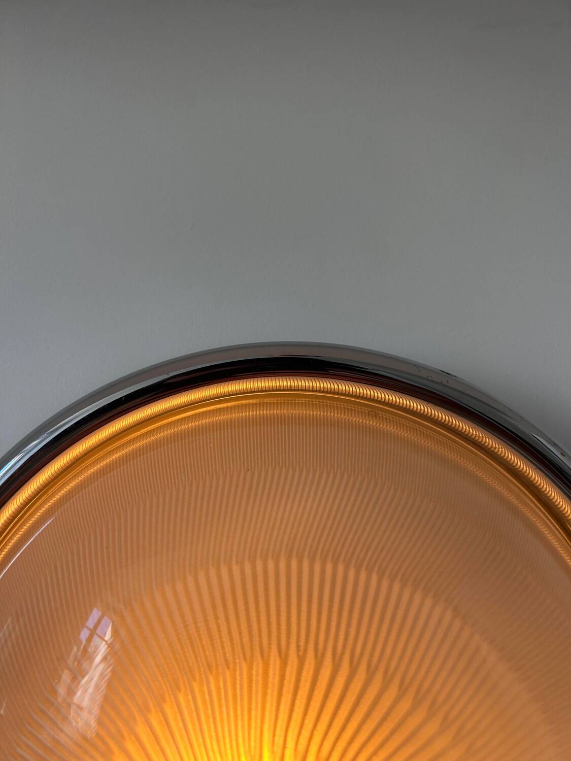 Modernist chrome and ribbed glass wall light, France 1970