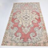 Turkish Red Cream Classic Pattern Vintage Rug, 127x215Cm