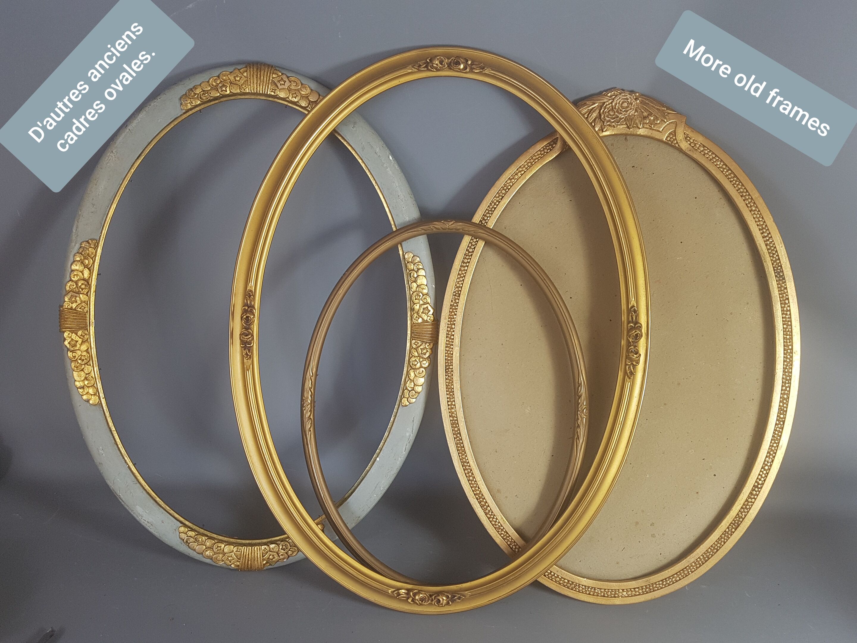 Old Art-Deco oval wood -stucco frame, 56x41 cm, 50x35 cm SB leaf