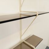 Large vintage wall shelf in smoked glass and white metal in String style.