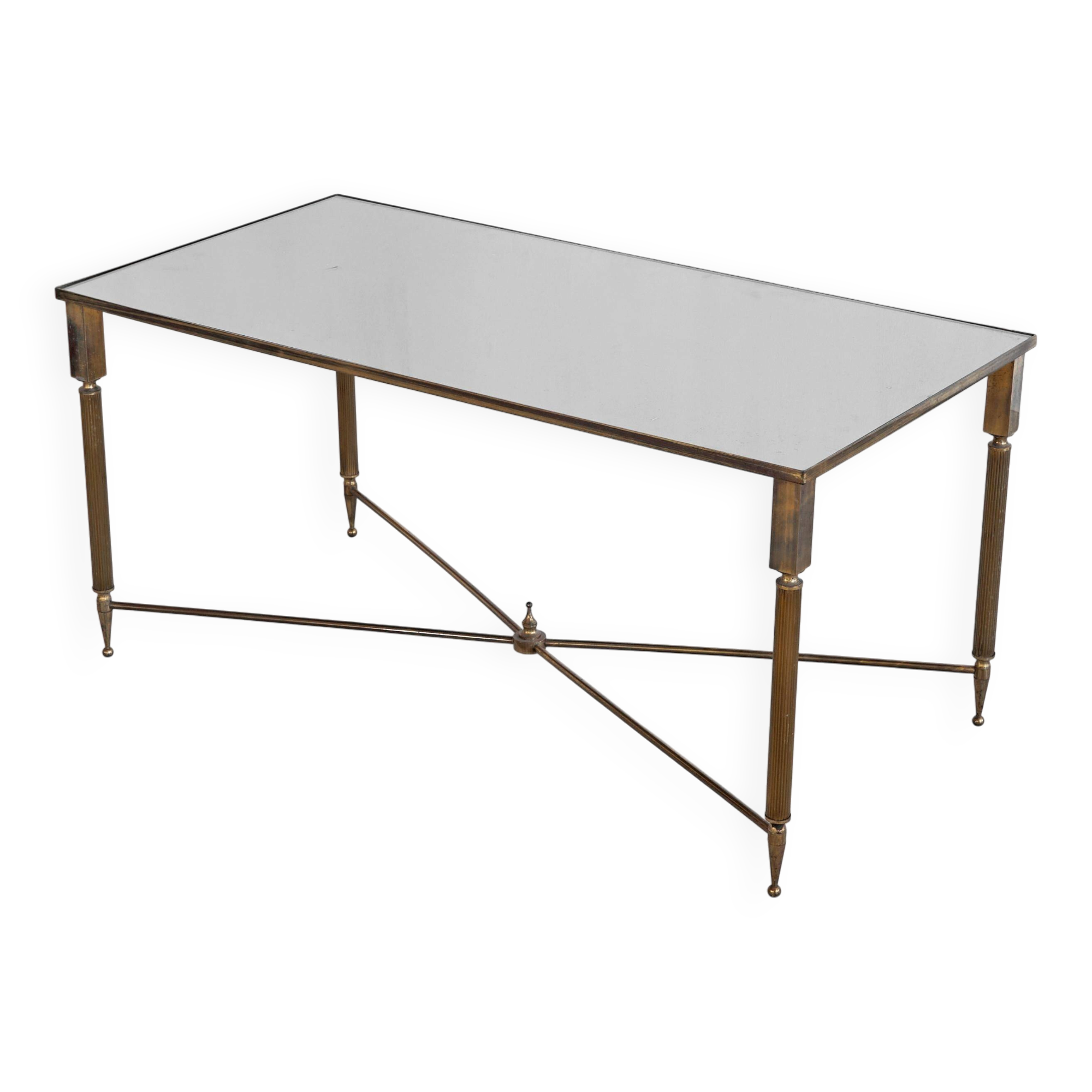 Table basse en laiton patiné et verre Maison Charles années 1960