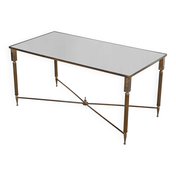 Table basse en laiton patiné et verre Maison Charles années 1960