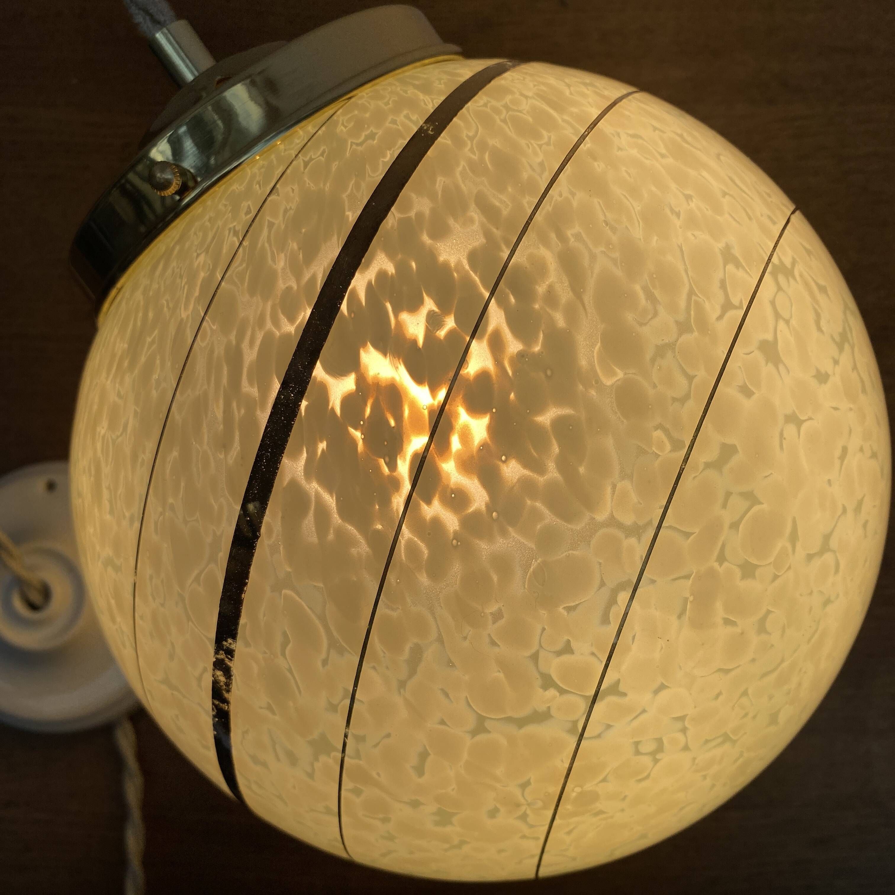 Vintage art deco globe pendant light in mint and gold clichy glass