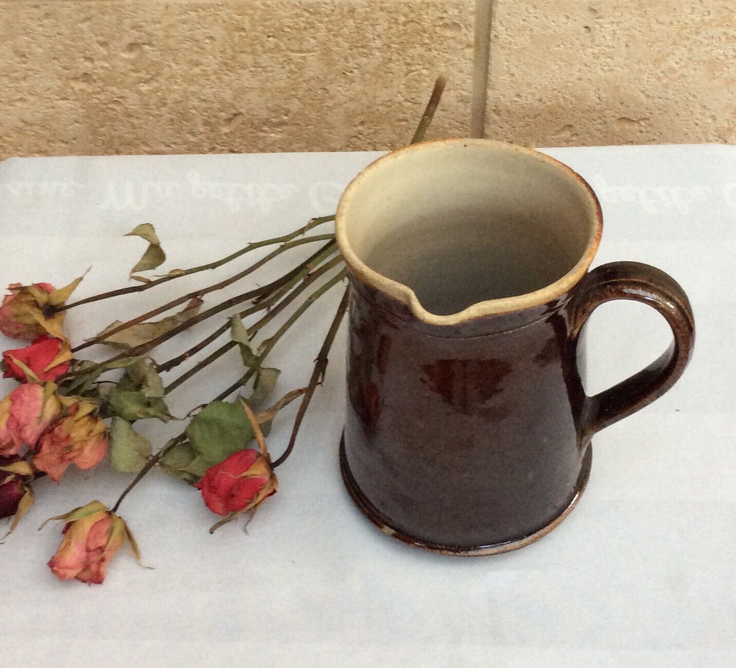 Old pitcher with glazed sandstone spout - 50s