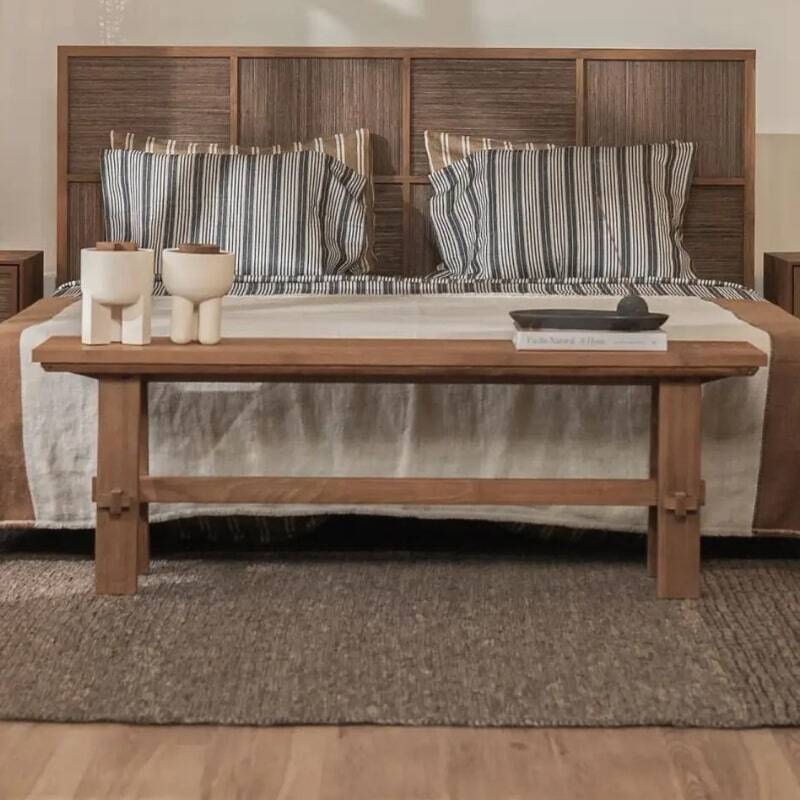 Pair of brutalist benches in solid blond elm by Aranjou, France, 1970s