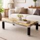 Vintage coffee table in yellow marble & metal – 1970s design – 120 ×