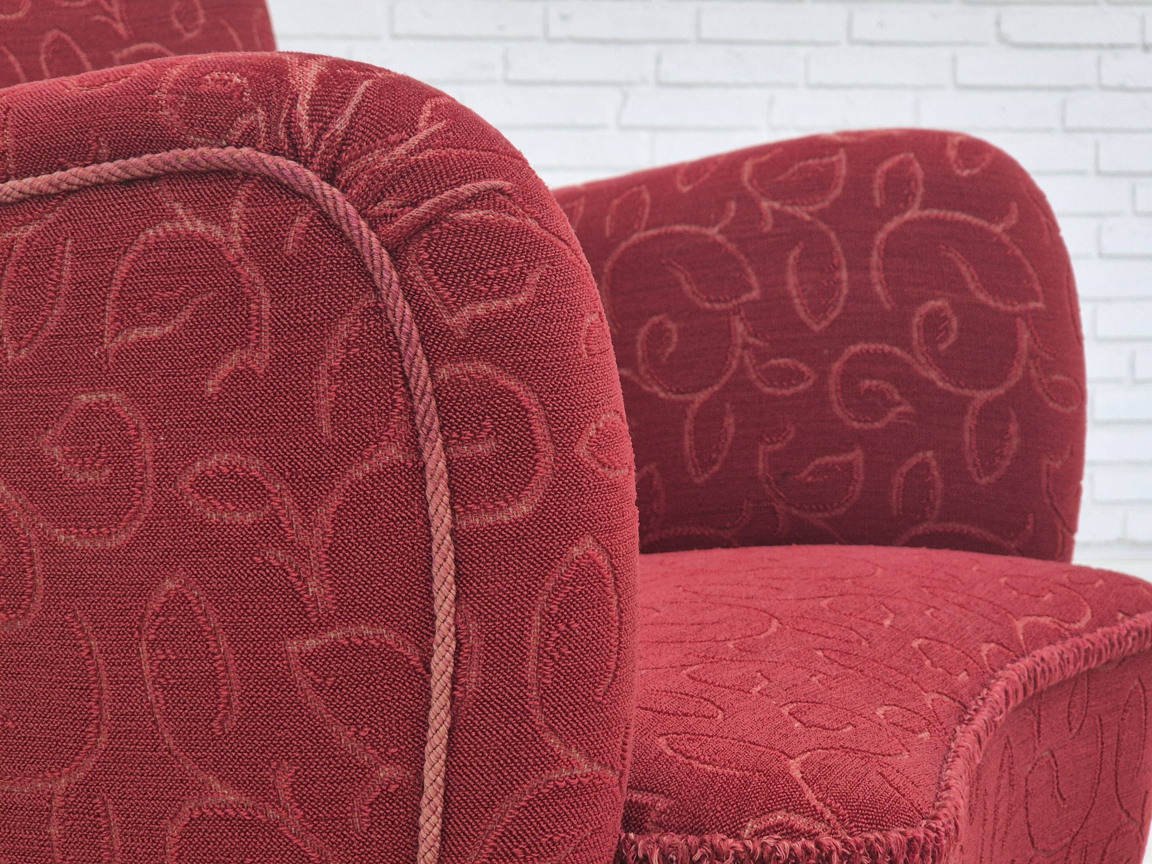 Années 1960, fauteuil relax danois, état d'origine, coton/laine rouge.