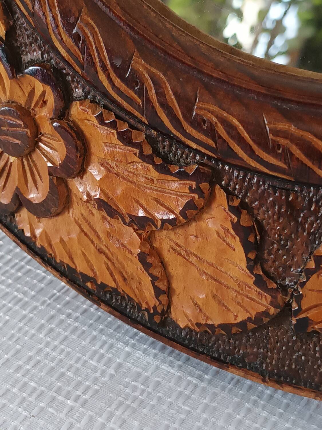 Round vintage carved wooden mirror