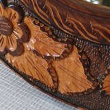 Round vintage carved wooden mirror