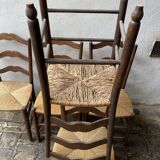 5 chaises rustiques paillées vers 1950