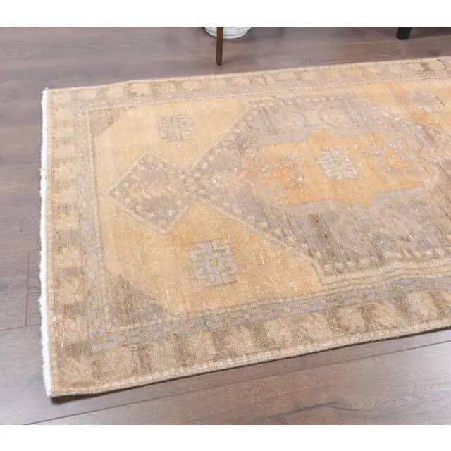Vintage Turkish Oushak Handmade Wool Cotton Orange Runner Rug 97x327