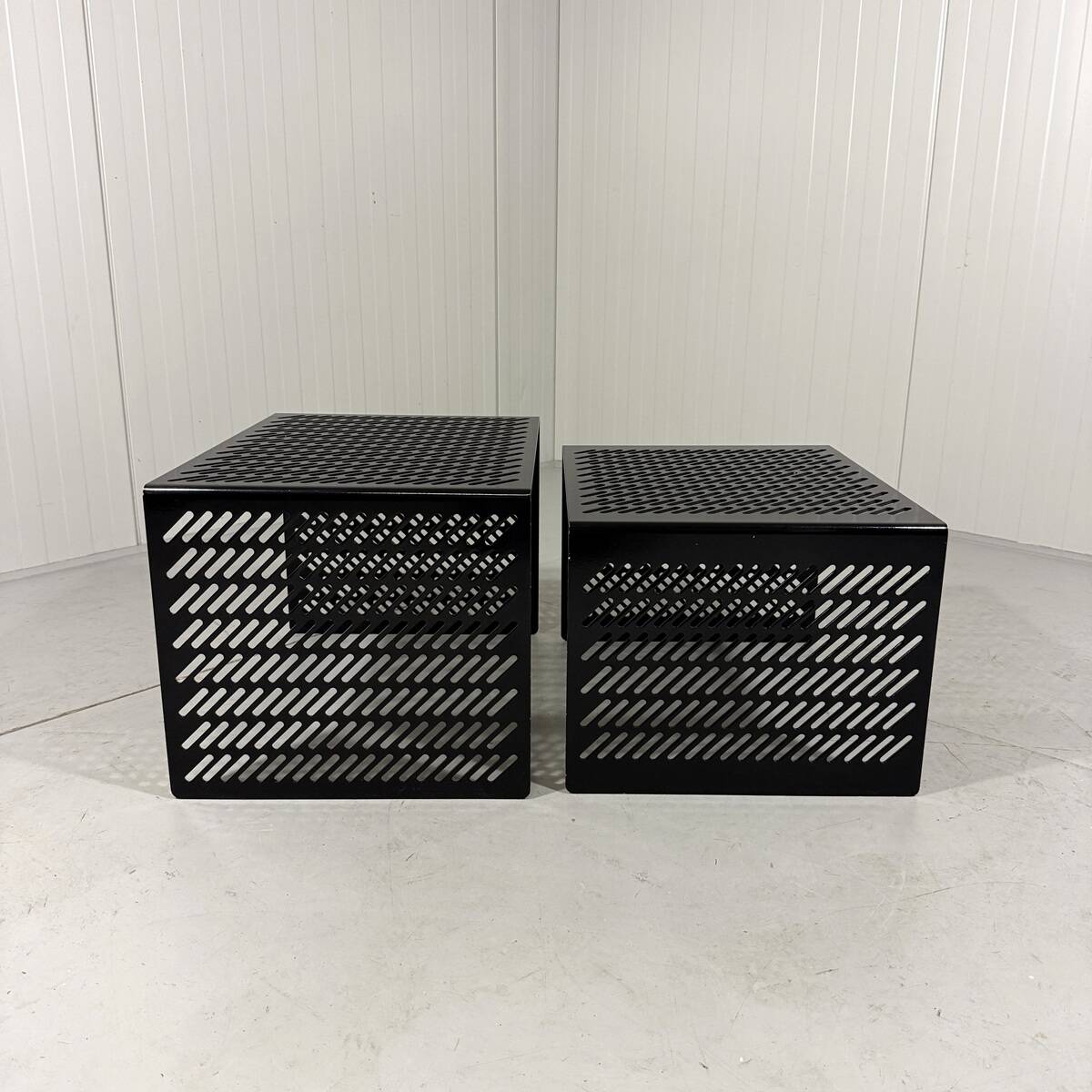 Black perforated steel nesting tables Italy 1980’s