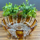 Vintage two-tone amber and clear glass salad bowl