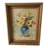 Old watercolor bouquet of daisies
