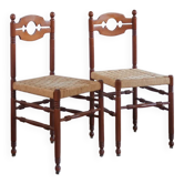2 chaises rustiques vintage en bois tourné, années 70