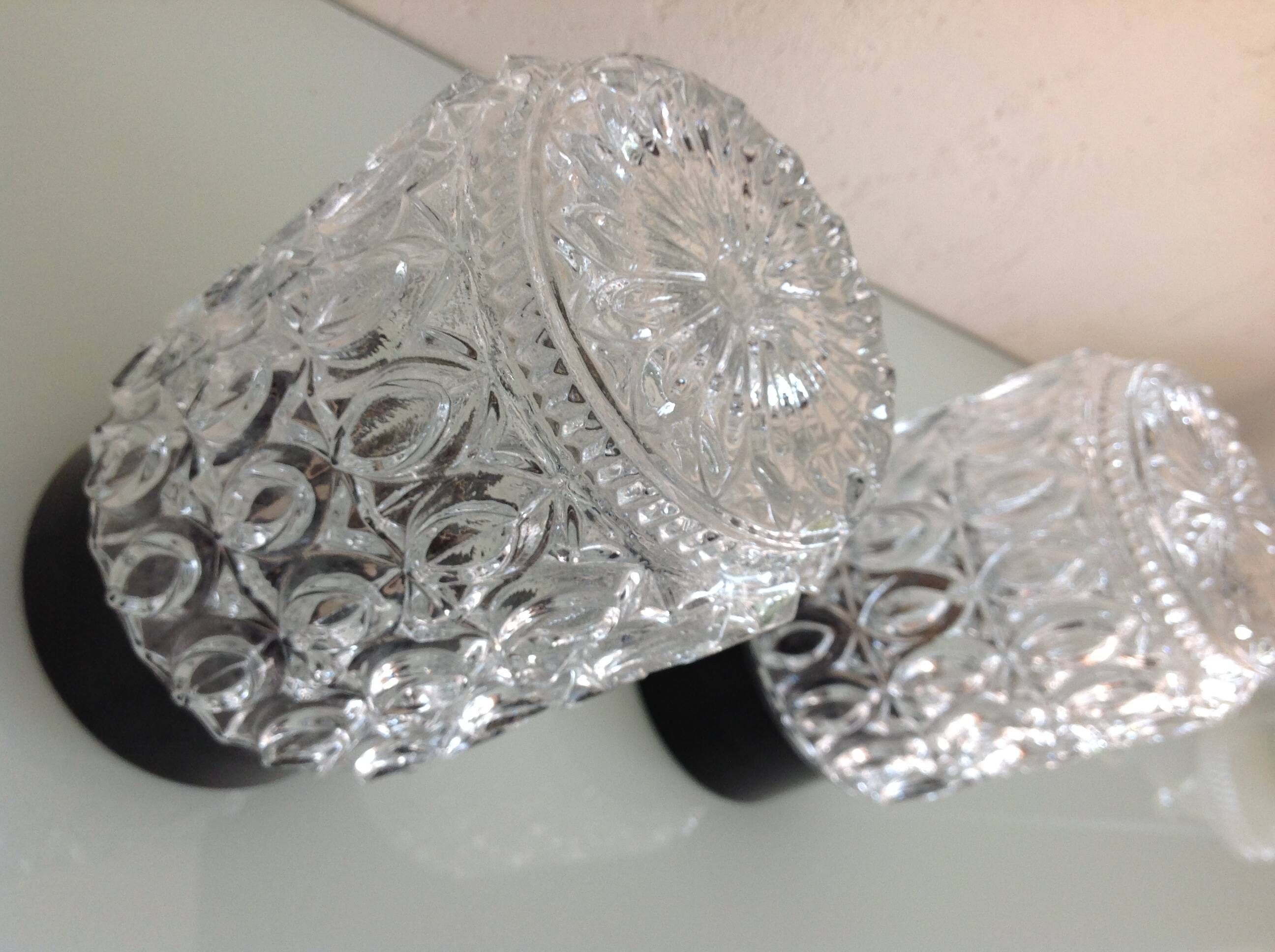 Pair of cylindrical structured glass ceiling lights / vintage 60s-70s