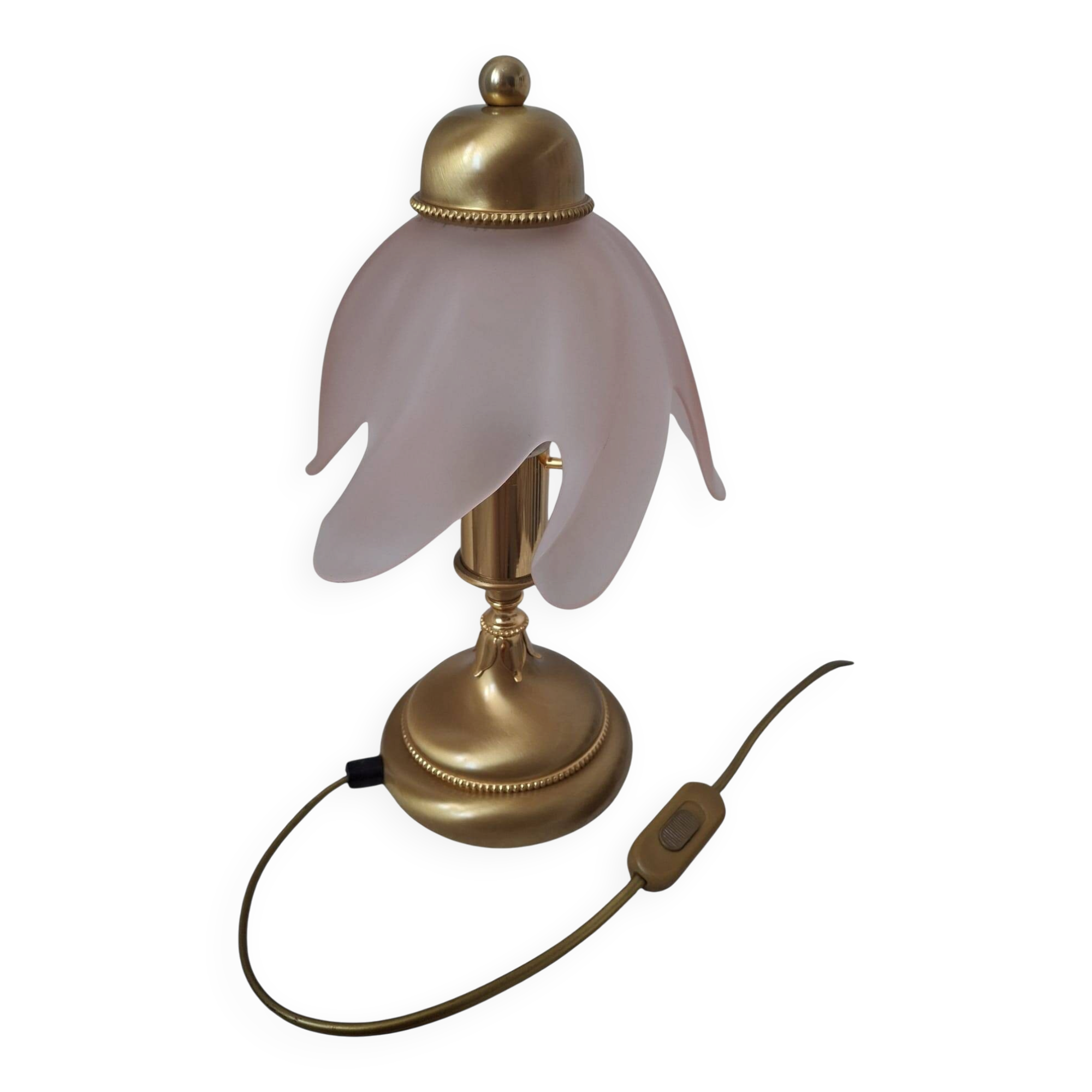 F. Fabbian Italy Pink Frosted Glass Petal Table Lamp, Murano Style, 1980s