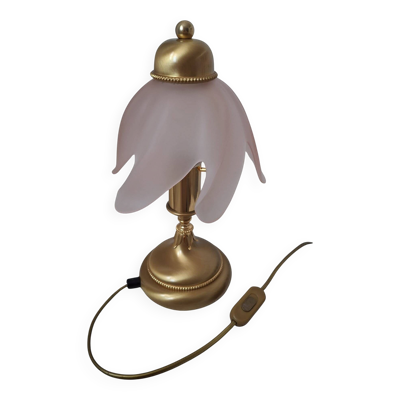Lampe de table en verre dépoli rose en forme de pétale F. Fabbian Italie, style Murano, années 1980.