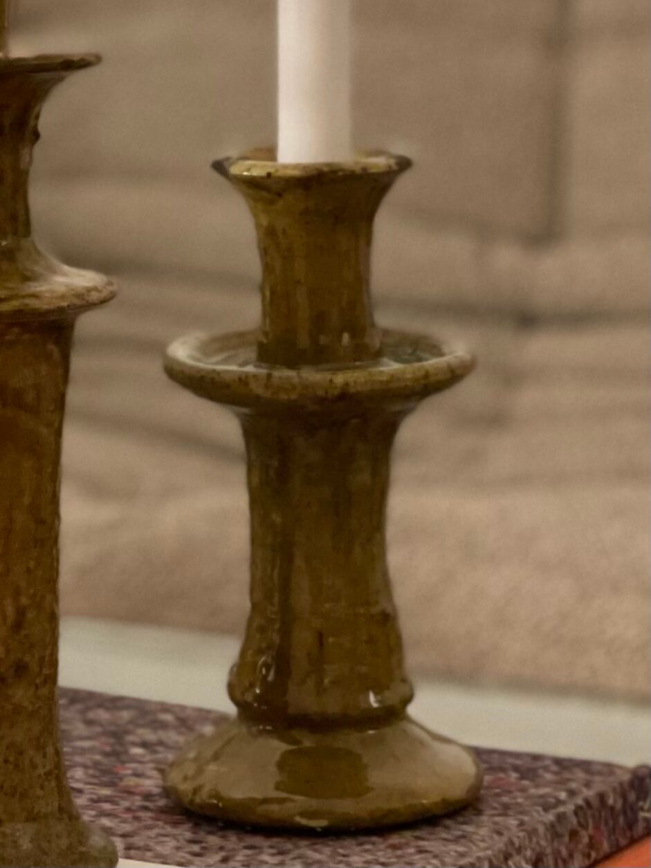 Tamegroute candlestick candlestick enamelled yellow ochre S H15 cm