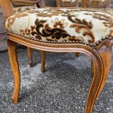 Set of 6 vintage Louis XV style French chairs, velvet upholstered, 1950s