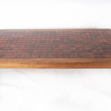 Table basse en teck avec carreaux rouges de design danois, années 1960