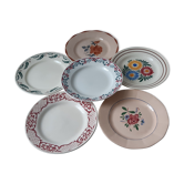 Set of 6 flat plates mismatched Digoin, Sarreguemines, Choisy le roi and Luneville