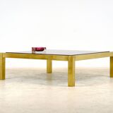 Table basse XXL laiton et verre fumé 1970