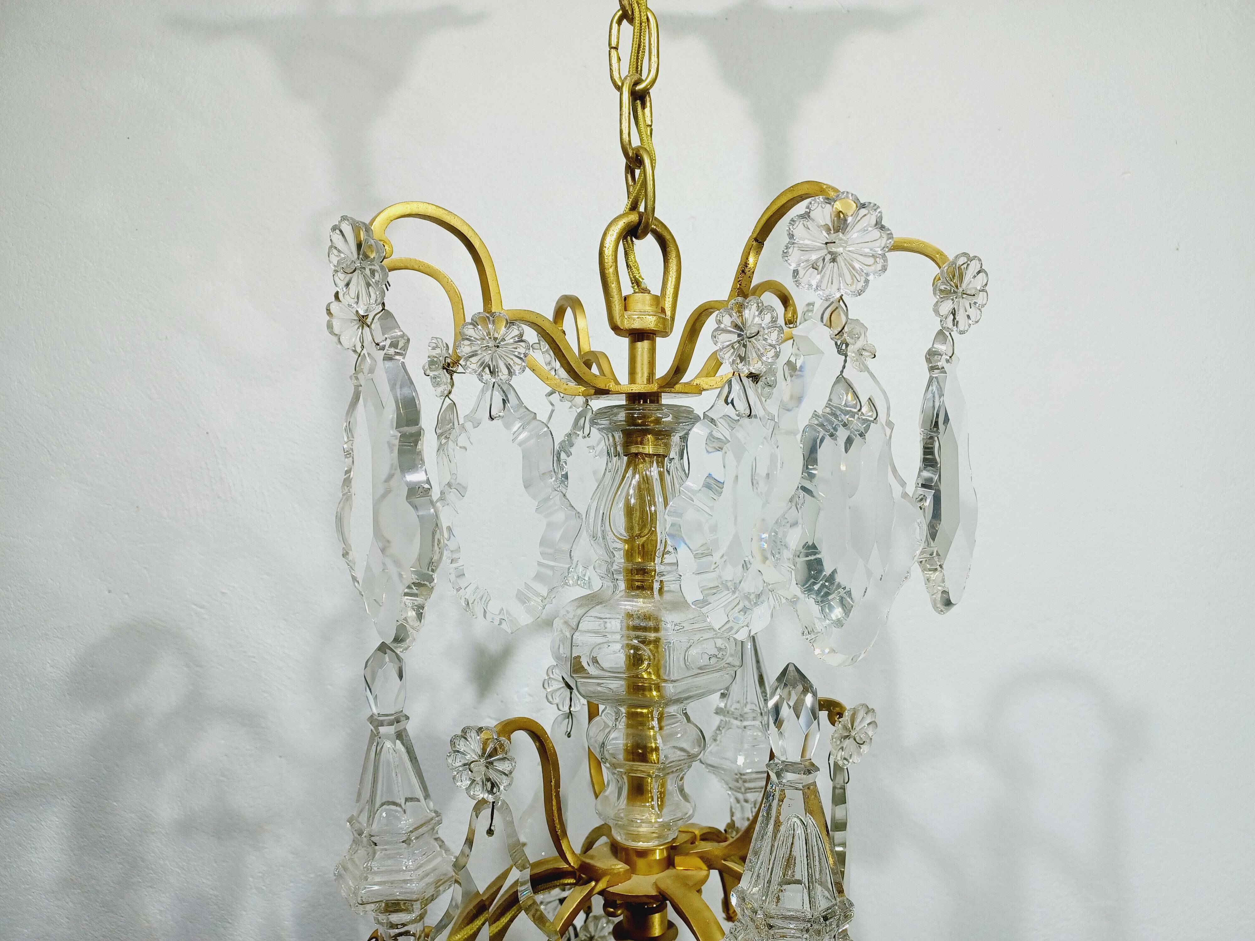 12-light bronze and crystal cage chandelier