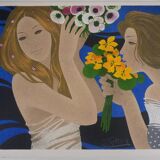 Yves Ganne: The Two Women with Bouquets, original signed lithograph