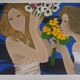 Yves Ganne : Les deux femmes aux bouquets, lithographie originale signée